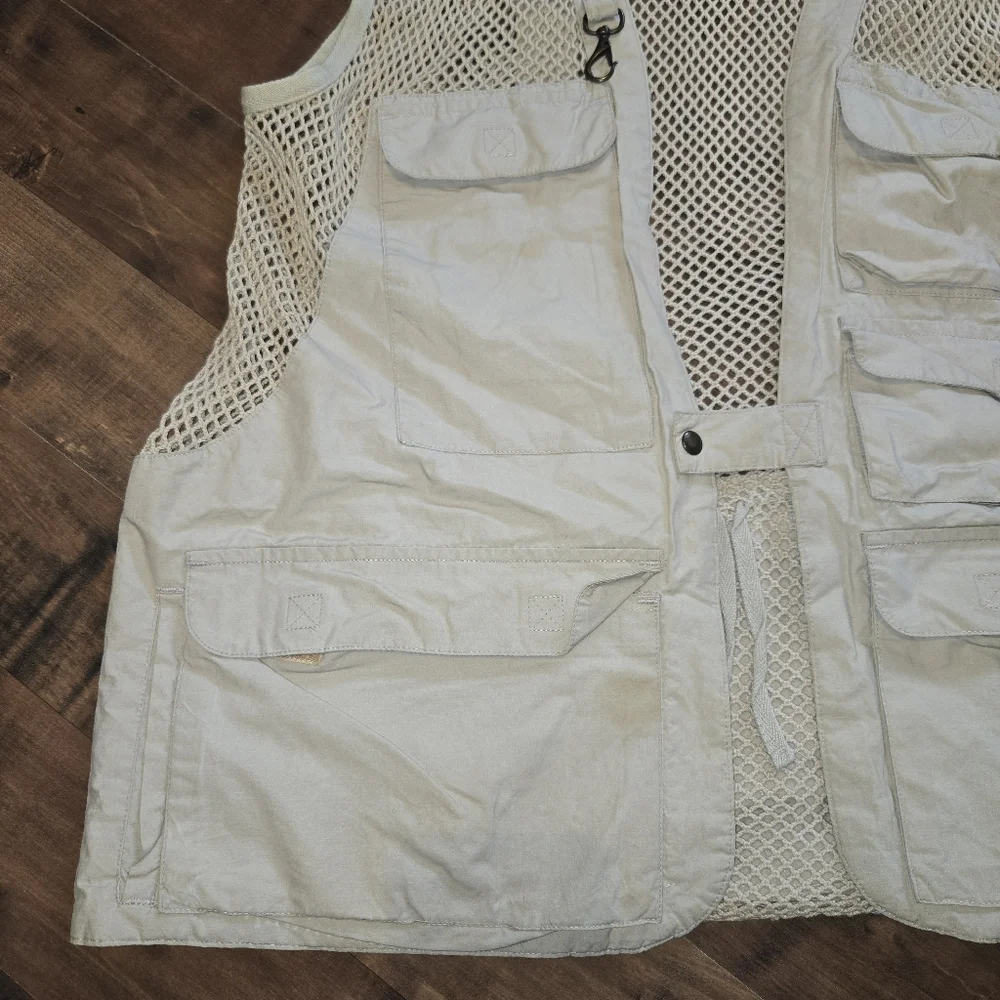 Vintage Safari Fishing Vest Khaki [Large] Pockets Sportsman Outdoorsman Camping
